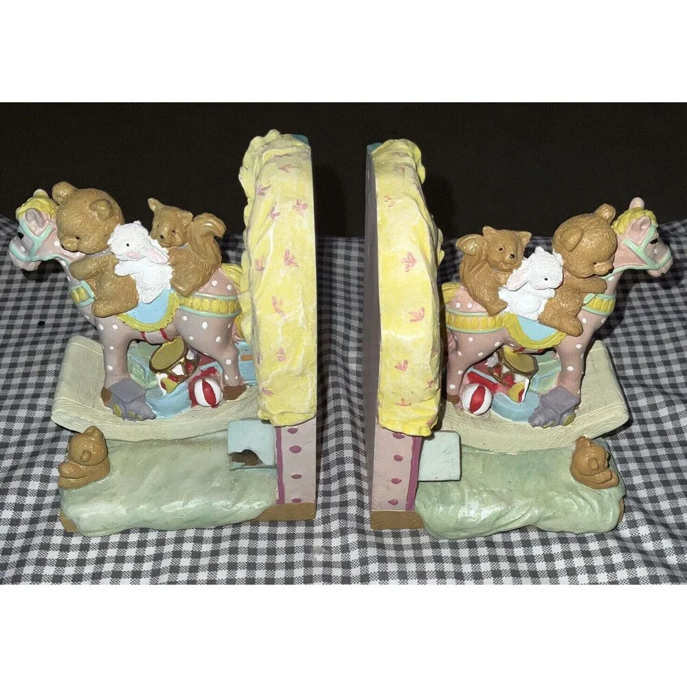 Ceramic Rockinghorse Teddy Bear, Rabbit, Squirrel, Bookends Vintage Adorable